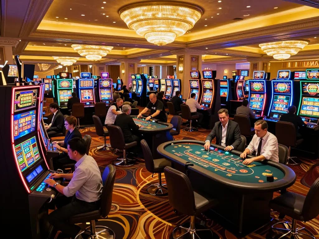 TG88 casino scene showcasing players excitedly engaging with slot machines and table games.