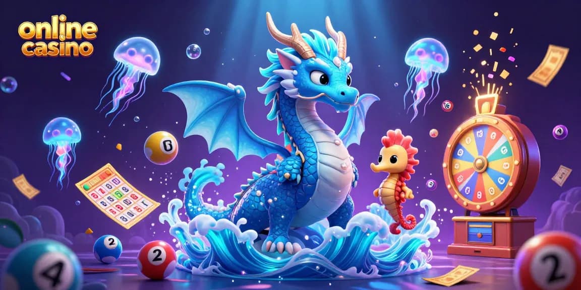 Engage with thrilling online casino games alongside a vibrant azure dragon and seahorse knight!