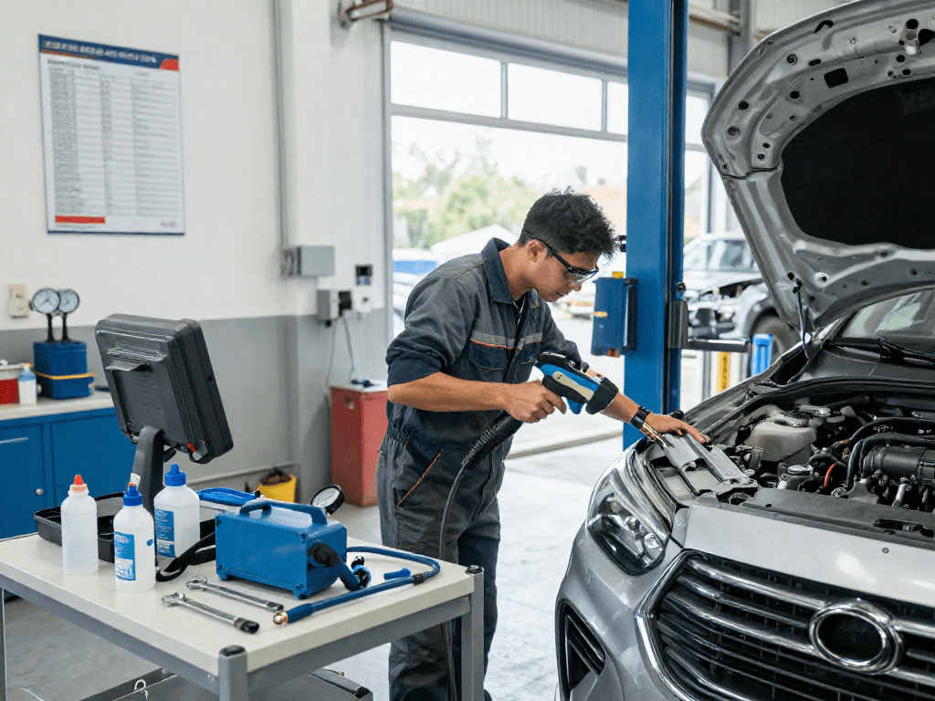 DPF Reinigung Hannover - Mechaniker reinigt Dieselpartikelfilter in einer professionellen Werkstatt mit modernen Geräten.