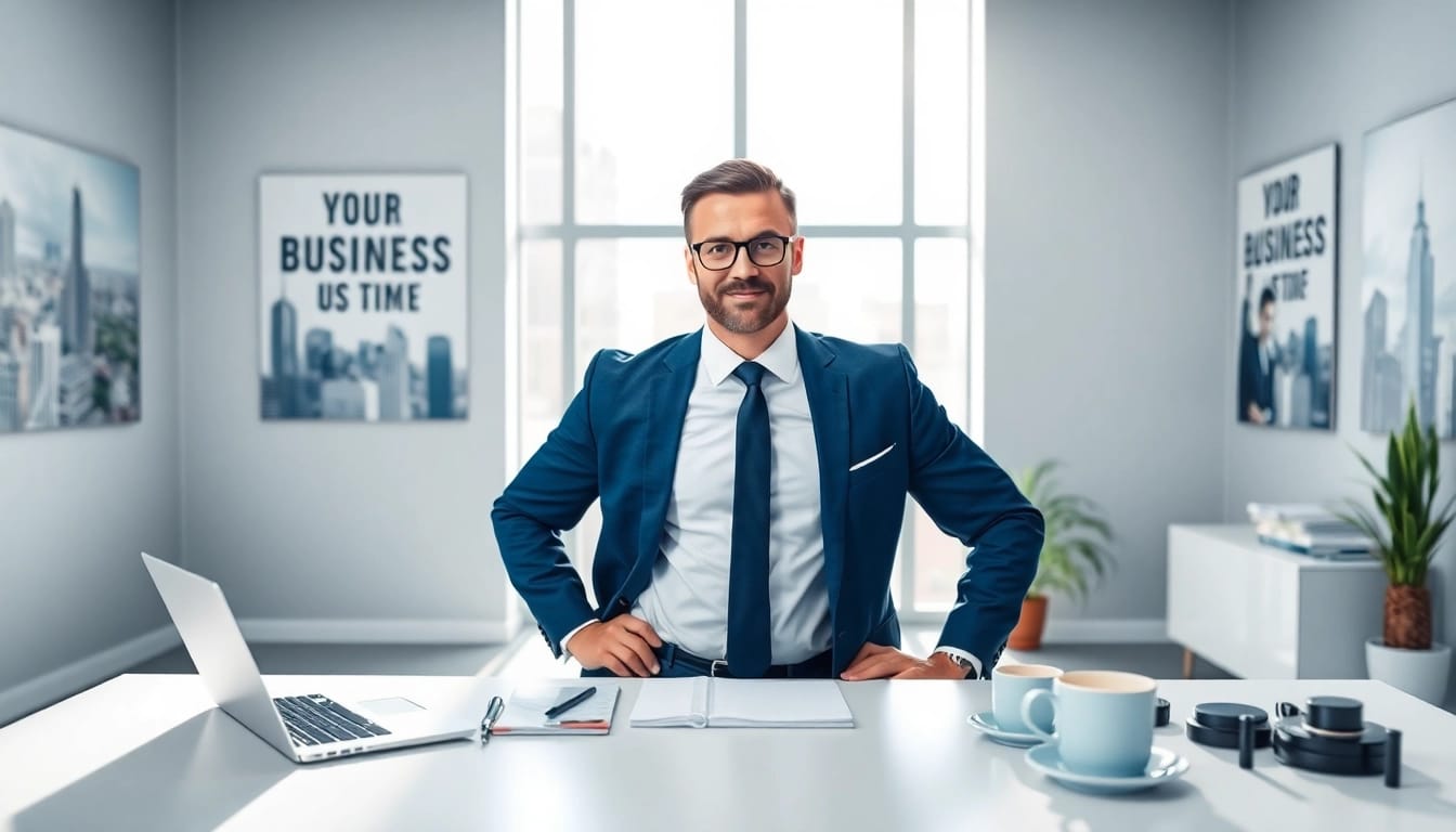 Headhunter Schweiz berät einen Klienten in einem modernen Büro mit natürlichem Licht und motivierenden Bildern.