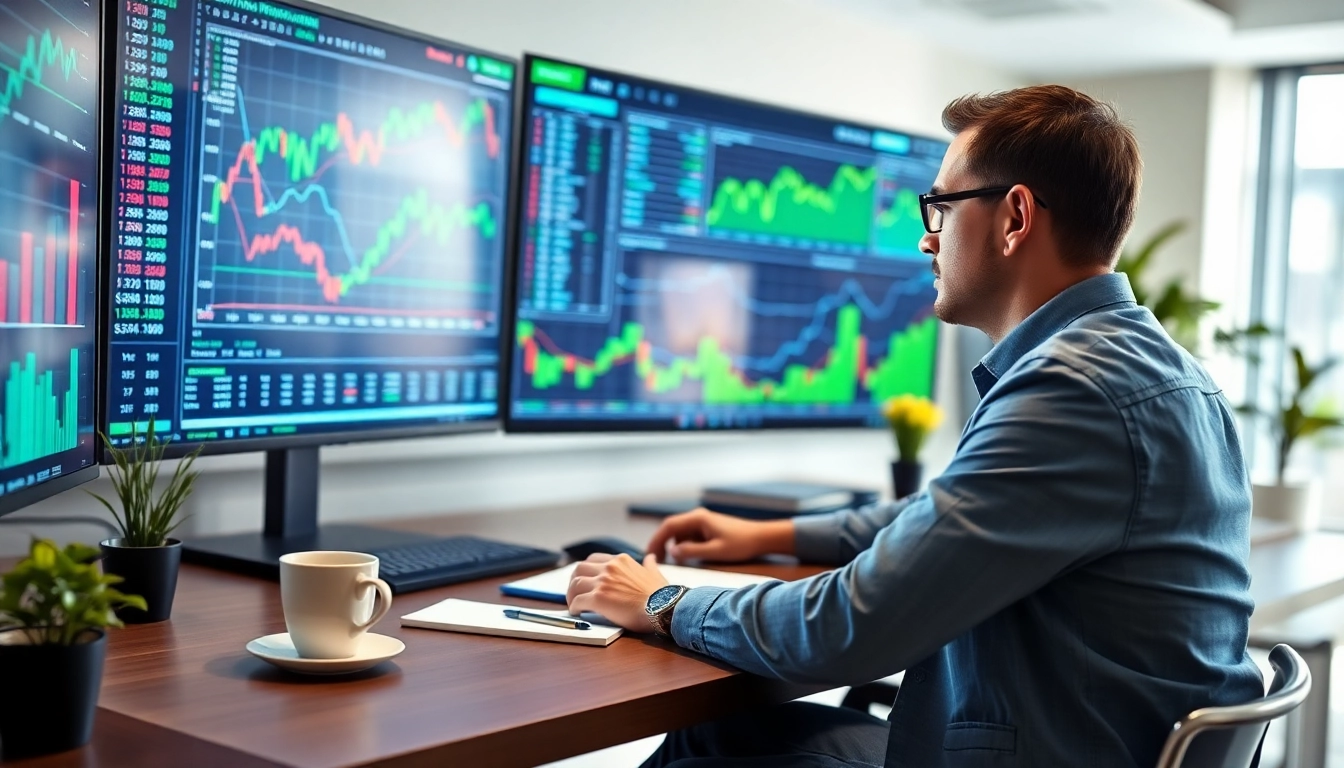 Durchführen einer Muster Aktien Analyse durch einen Finanzanalysten an einem modernen Schreibtisch.