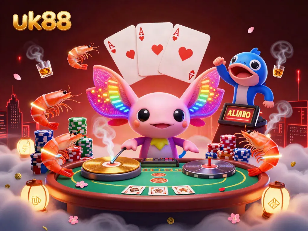 Experience thrilling casino action with uk88's vibrant neon underwater scene featuring a DJ and fantastic game elements.