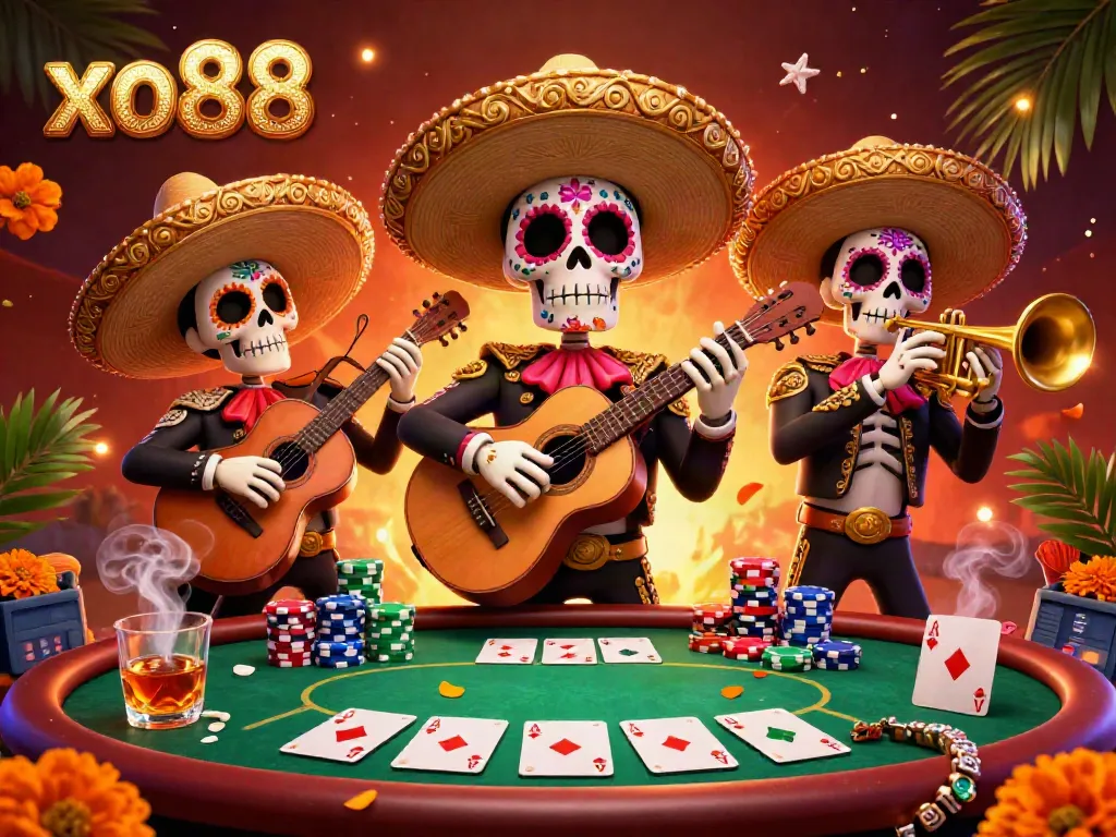 Experience excitement at xo88 with a vibrant 3D mariachi band celebrating at the casino.