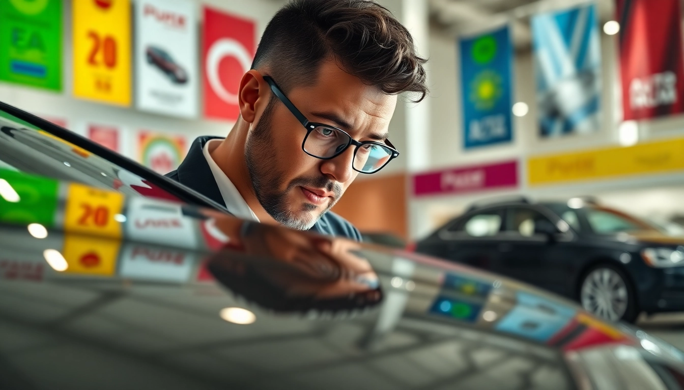 Experte prüft innovative Auto Kufen in einem modernen Showroom.