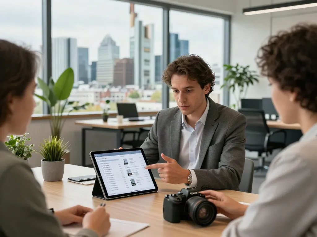 Bester Immobilienmakler Frankfurt berät Kunden in modernem Büro über Immobilienoptionen
