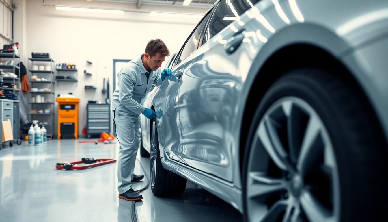 Leasing Rückläufer Aufbereitung München: Professionelle Fahrzeugaufbereitung in geschäftigem Workshop.