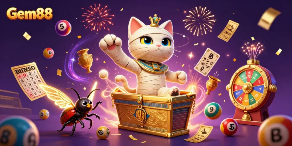 Experience thrilling gameplay with Gem88 featuring vibrant characters, dynamic elements, and celebratory energy.