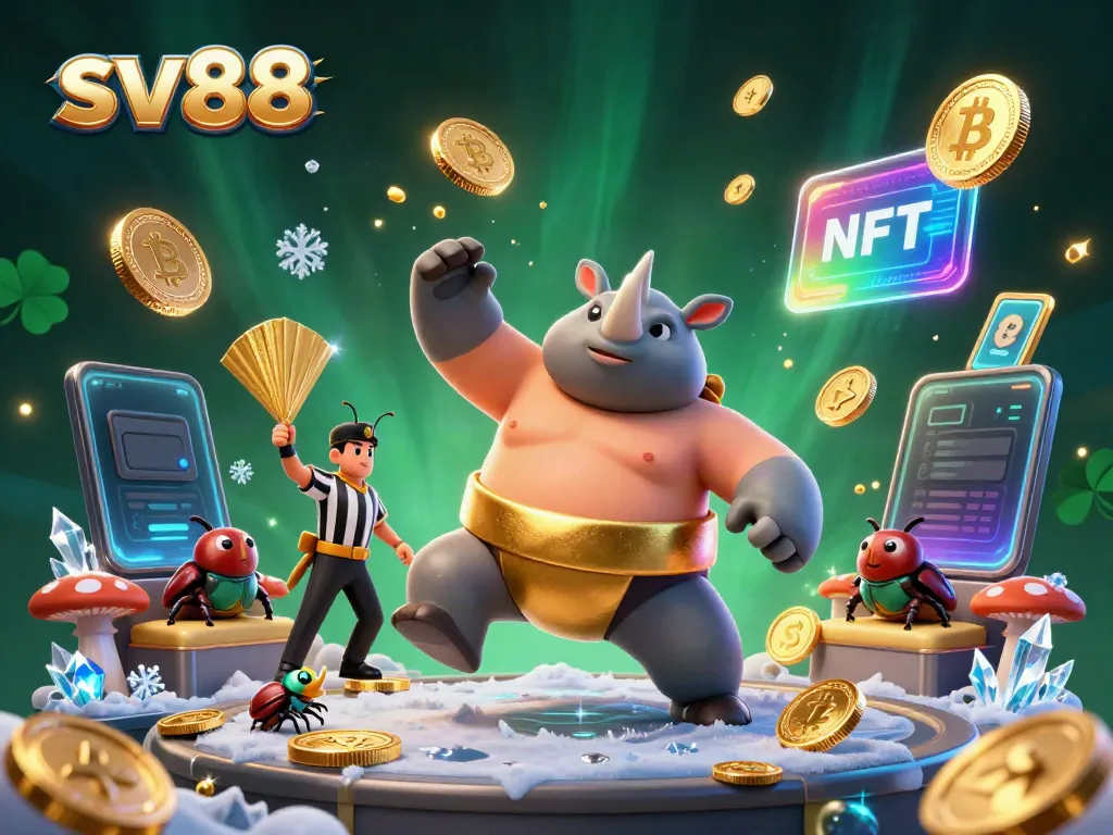 Experience the excitement of sv88 with a vibrant casino-themed illustration featuring a beetle sumo champion and dynamic game elements.