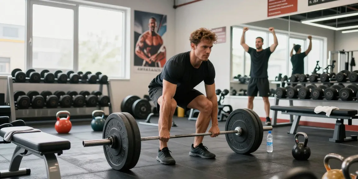 Anabolika Shop: Fitnessszene mit Bodybuilder beim Training im modernen Gym