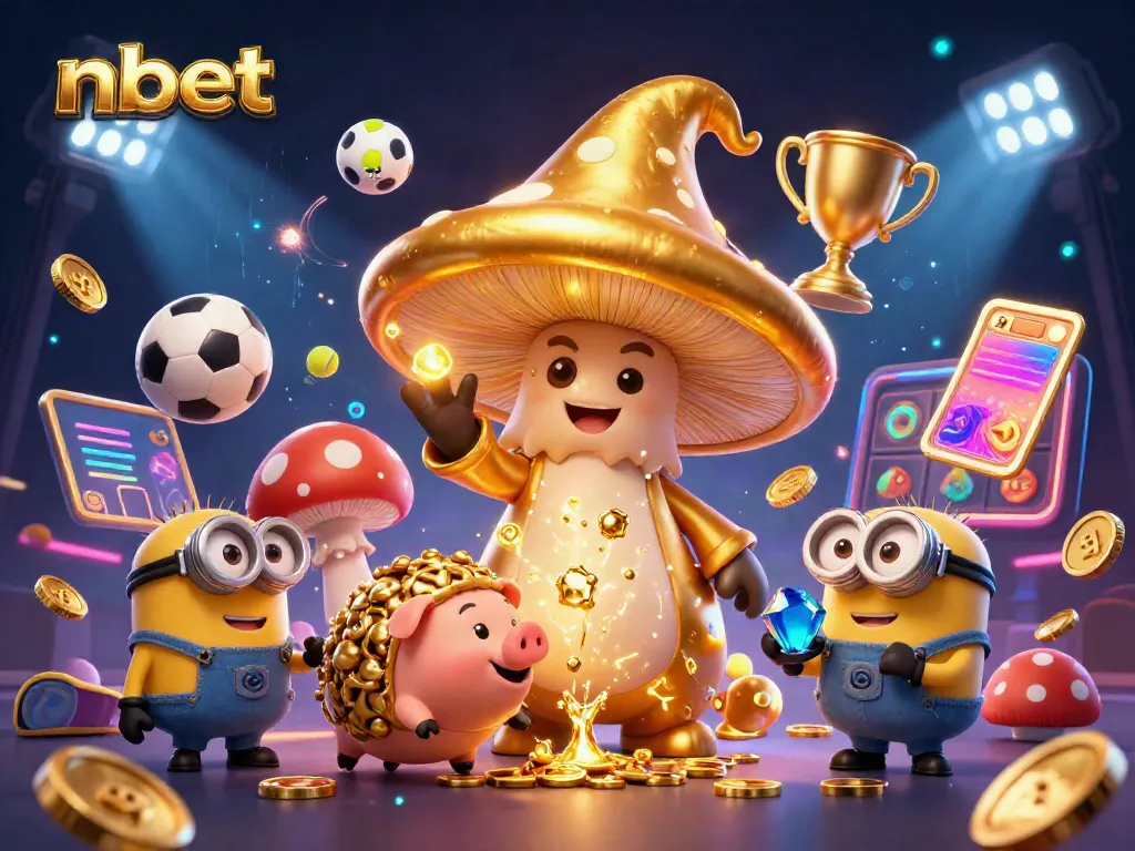 Experience thrilling gameplay at nbet with a magical scene of a wizard and treasures surrounded by dynamic sports elements.