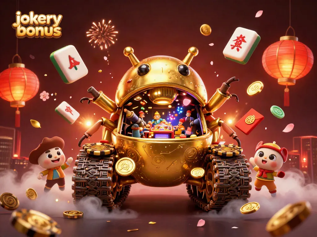 Engage with the exciting jokery bonus featuring a dynamic scene of a golden beetle tank with a miniature casino.
