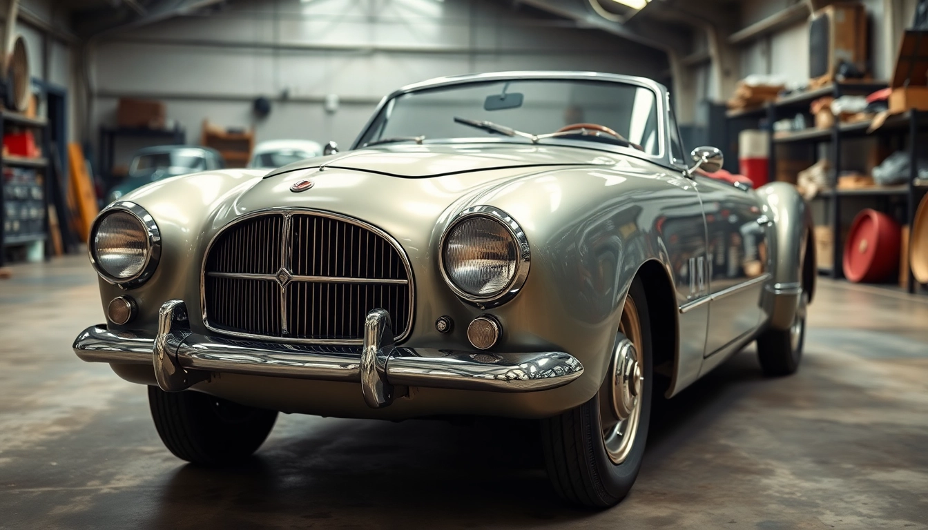 Oldtimer Gutachten showcases a beautifully restored vintage car in a workshop setting.