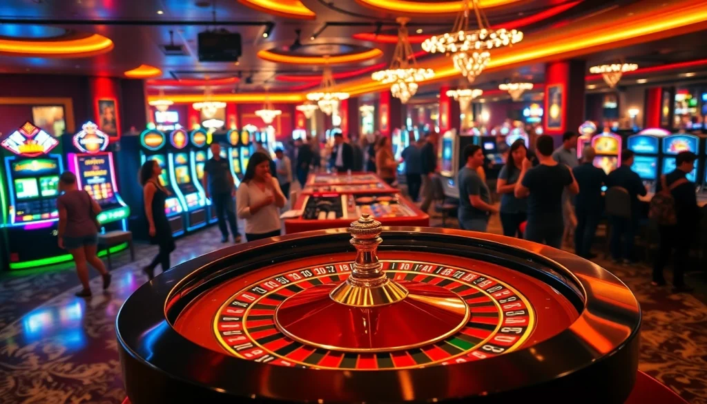 Magyar online casino élmény, élénk asztalokkal és játékosokkal, izgalmas légkörben.