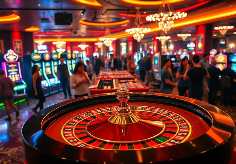 Magyar online casino élmény, élénk asztalokkal és játékosokkal, izgalmas légkörben.