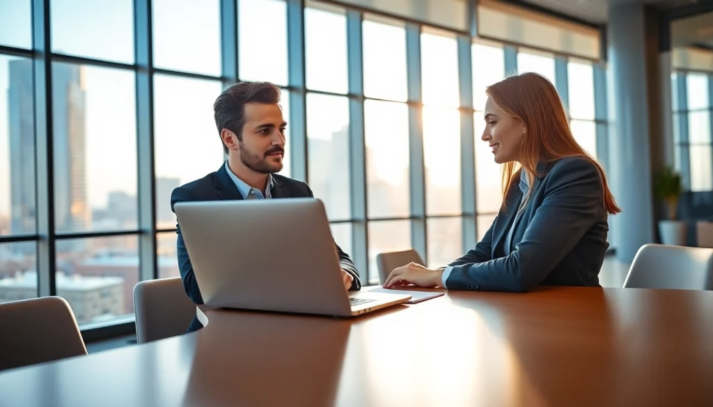 Headhunter IT consulting with a candidate in a professional office setting