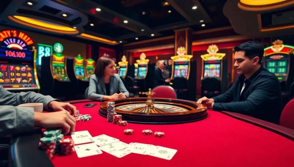 Experience thrilling game bài action at a luxurious casino table with vibrant poker chips.