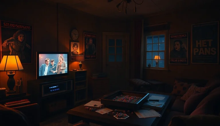 Stranger Things Rezension thematisiertes Wohnzimmer, gefüllt mit nostalgischen Elementen und Retro-Dekor der 80er Jahre