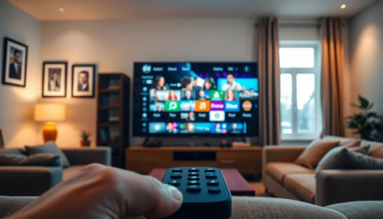 Erleben Sie IPTV Dienstleister Deutschland in einem modernen Wohnzimmer mit dynamischem Streaming-Inhalt.