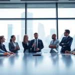 Headhunter Ingenieure in einer modernen Unternehmensberatung mit Ingenieuren während einer Besprechung.