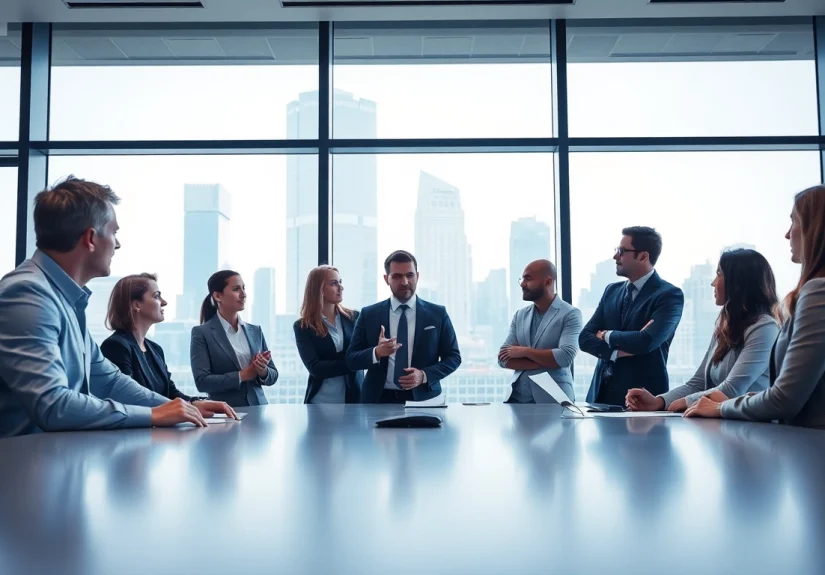 Headhunter Ingenieure in einer modernen Unternehmensberatung mit Ingenieuren während einer Besprechung.